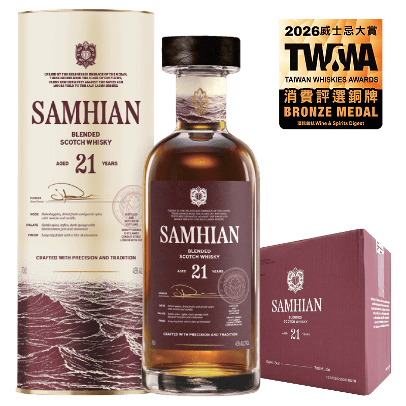 蘇格蘭麥靈堡SAMHIAN 21年調和威士忌圓筒 43% 蘇格蘭麥靈堡SAMHIAN 21年調和威士忌圓筒 43%