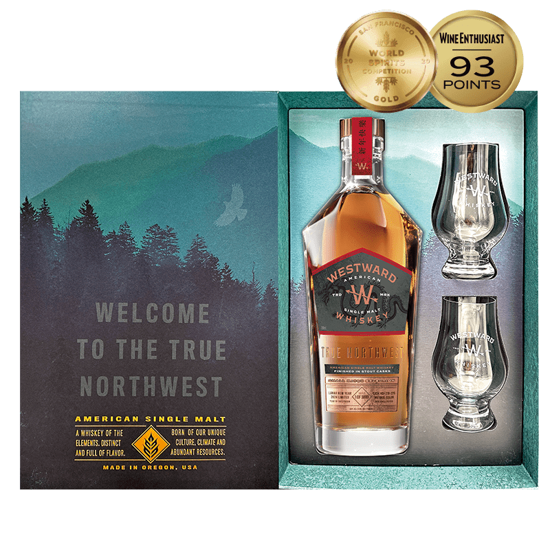 AMERICAN WESTWARD SINGLE MALT STOUT CASK LUNAR NEW YEAR 2024 LIMITED YEAR OF THE DRAGON 46% BOX